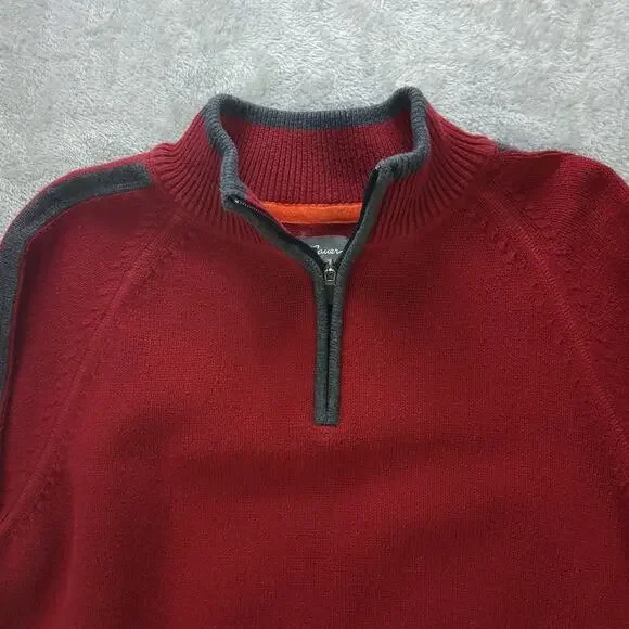 Mens eddie bauer quarter zip sweater size XL Red Knit Pullover - Picture 4 of 8